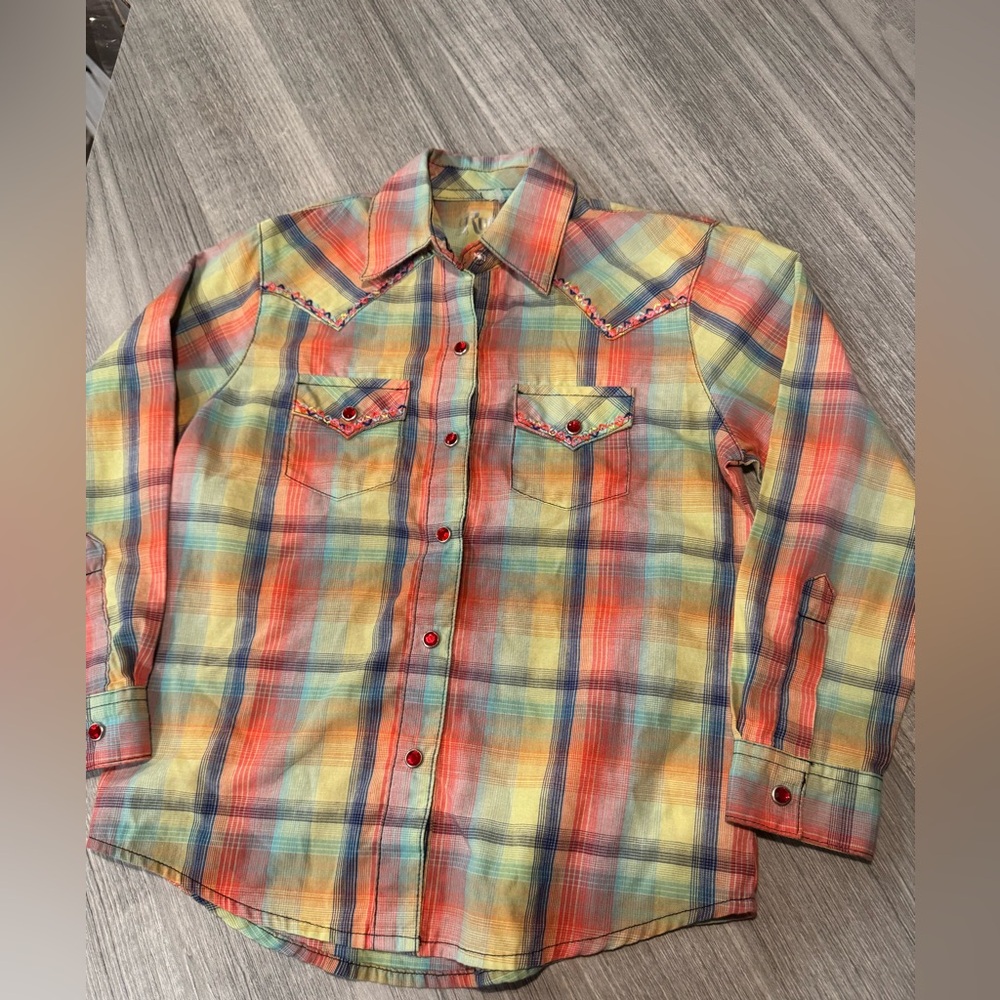 Rock 47 Wrangler  Girls Ruby Red Snap Up Long Sleeve Shirt Size S